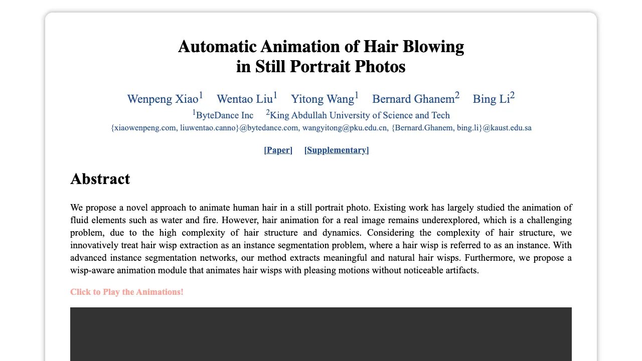 Automatic Animation of Hair Blowing in Still Portrait Photos