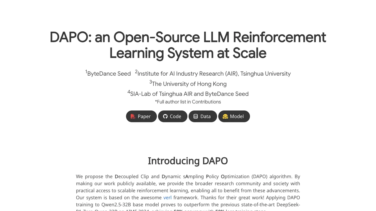 DAPO: Decoupled Clip and Dynamic Sampling Policy Optimization